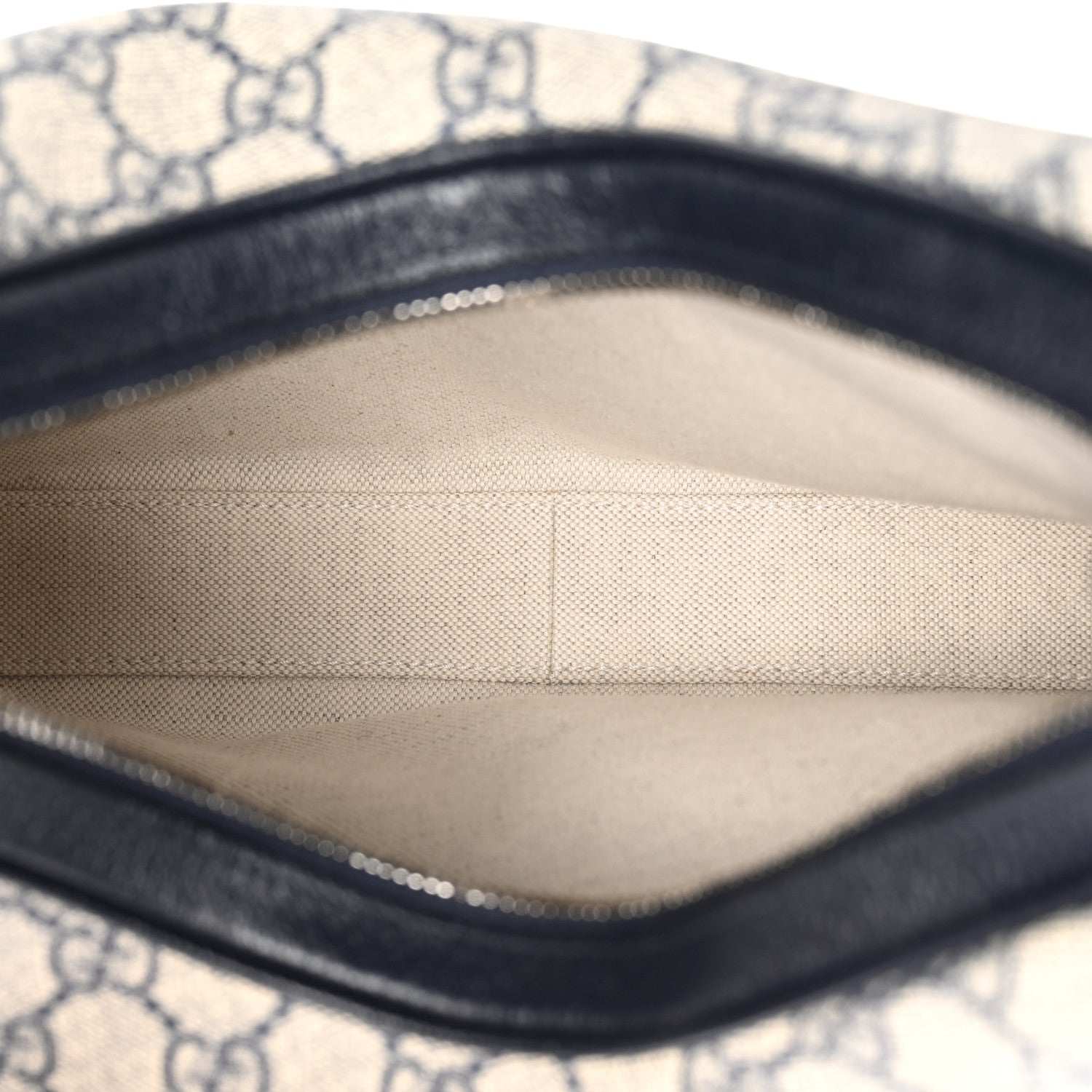 Gucci GG Supreme Monogram Textured Calfskin Web Large Attache Shoulder Bag Beige Blue