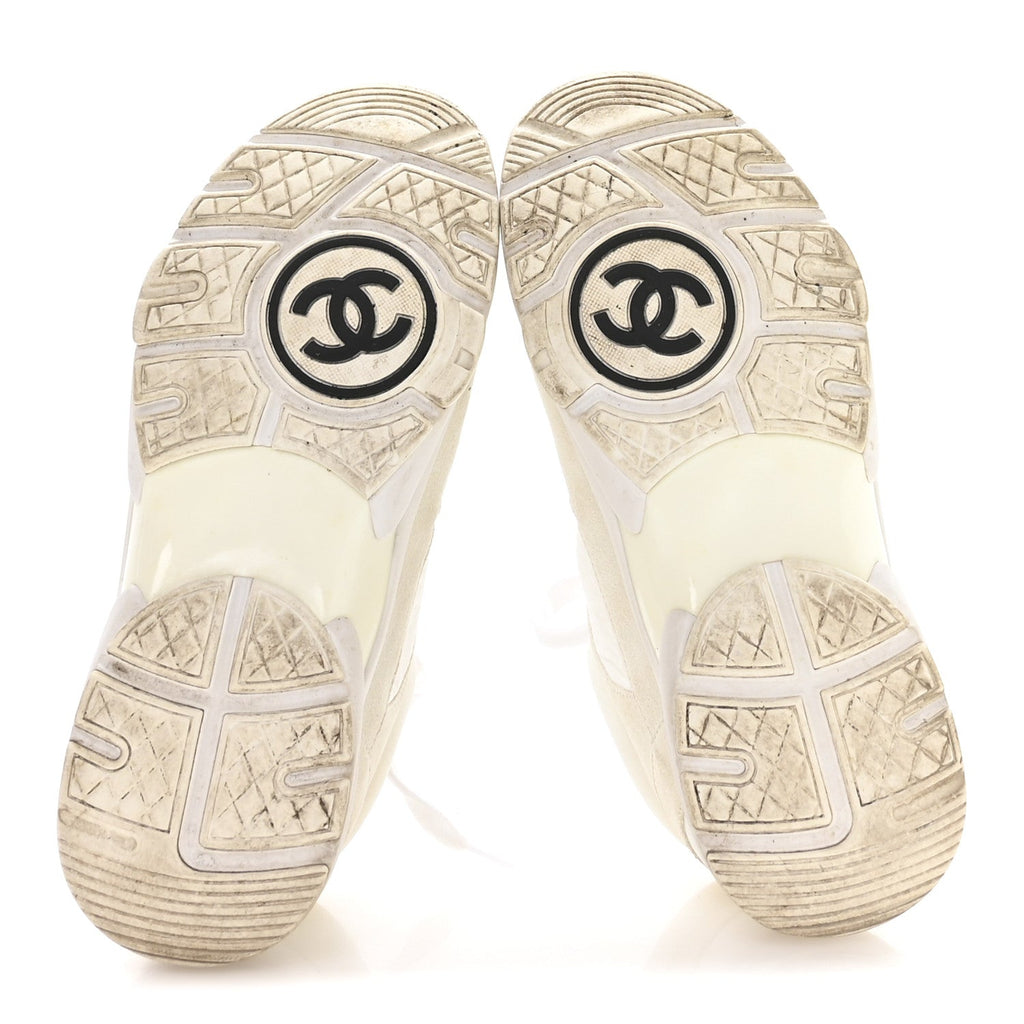 Chanel Suede Calfskin Fabric CC Sneakers 36 White