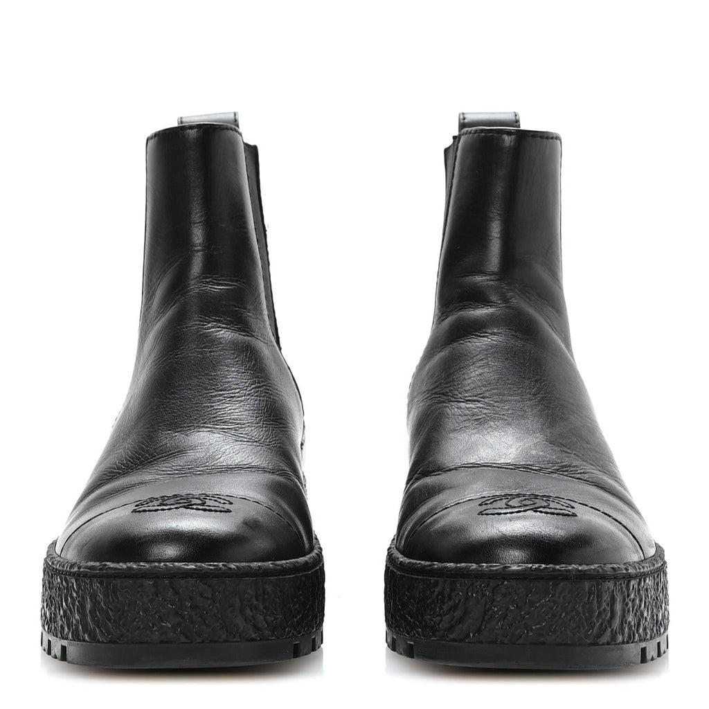 Calfskin Cap Toe CC Ankle Boots 37 Black