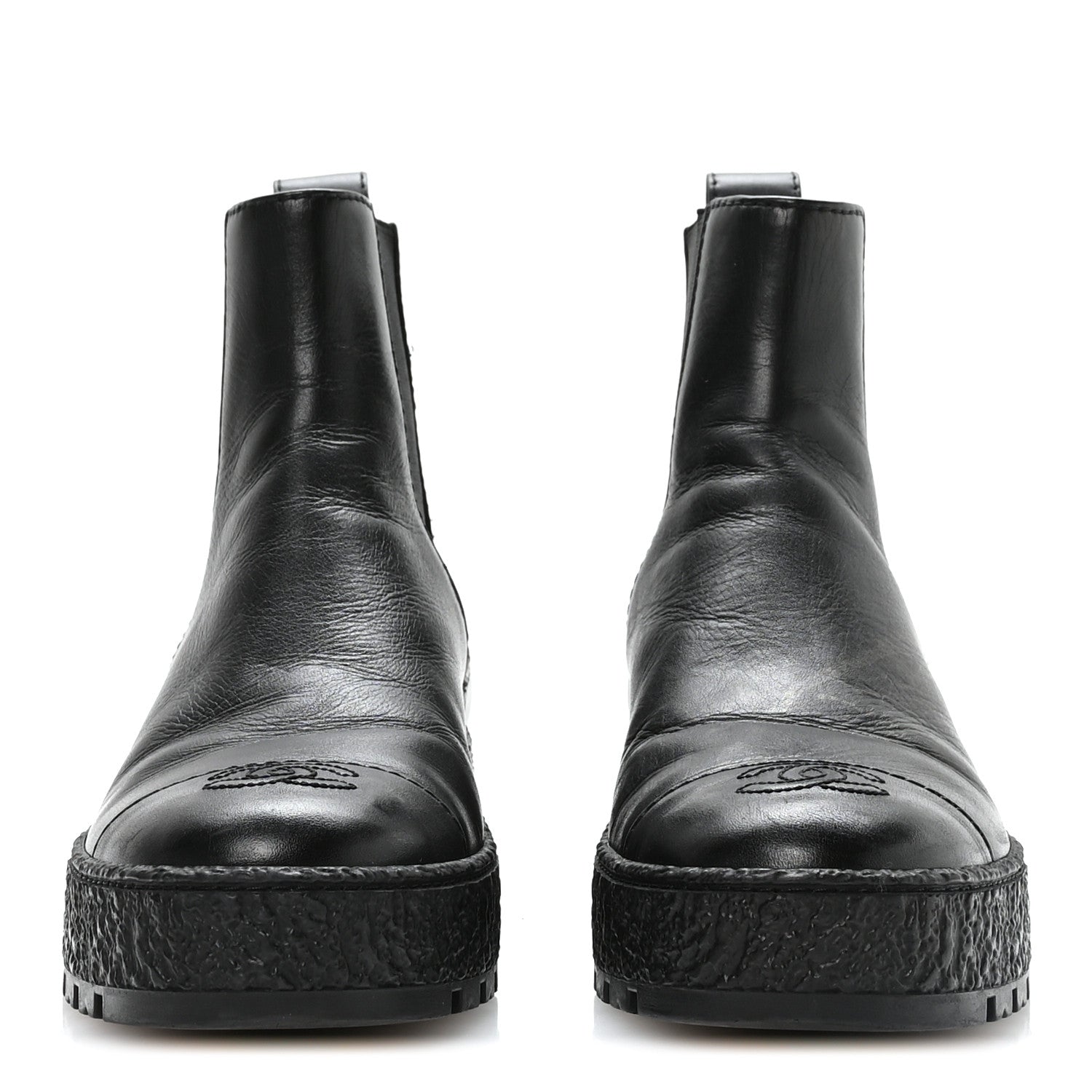 Calfskin Cap Toe CC Ankle Boots 37 Black