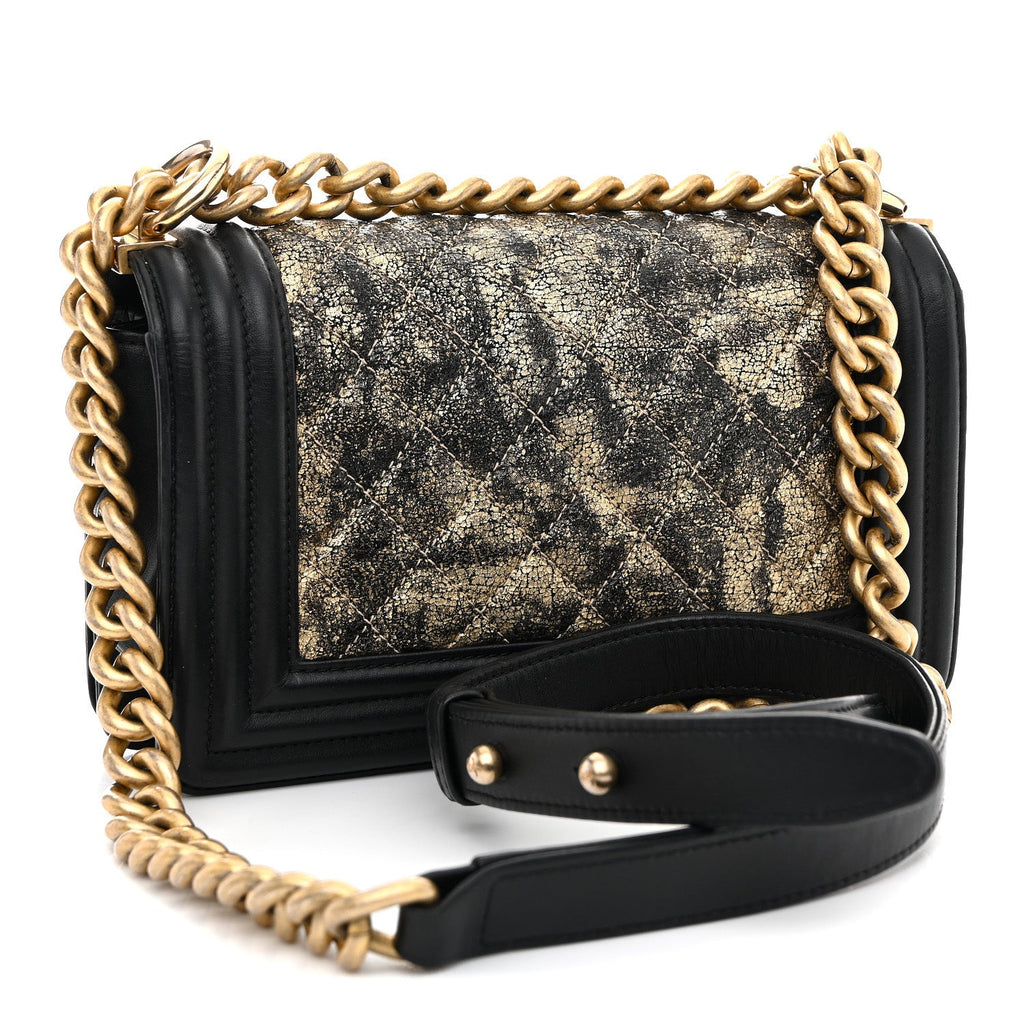 Chanel Metallic Crumpled Goatskin Small Boy Flap Black Gold