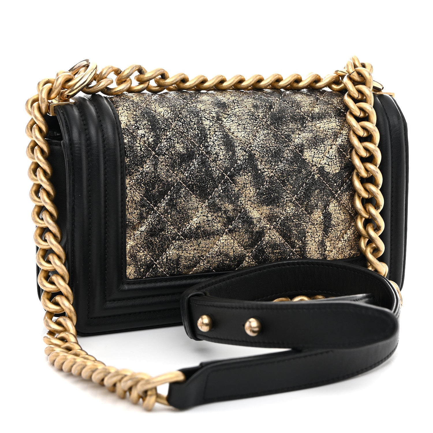 Chanel Metallic Crumpled Goatskin Small Boy Flap Black Gold