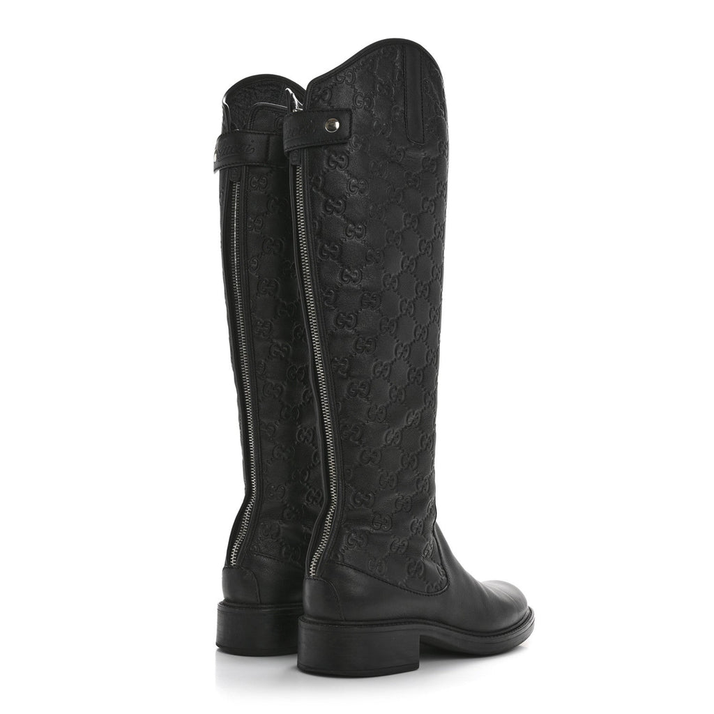 Gucci Guccissima Calfskin Miro Soft Knee High Riding Boots 35 Black