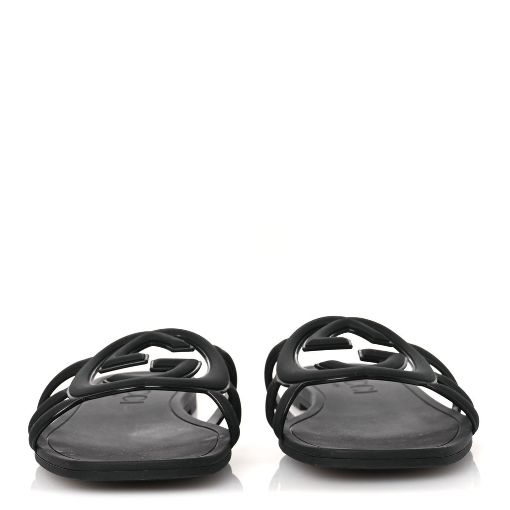 Gucci Rubber Interlocking G Womens Slide Sandals 38 Black
