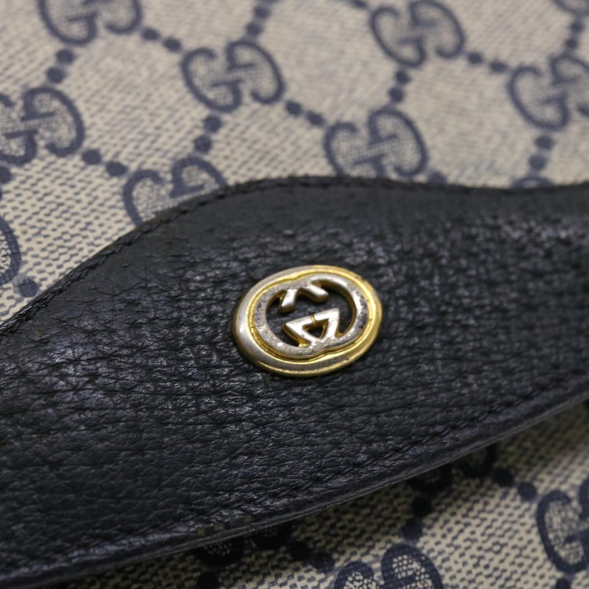 GUCCI GG Canvas Clutch Bag PVC Leather Gray Navy 89 02 075  49798