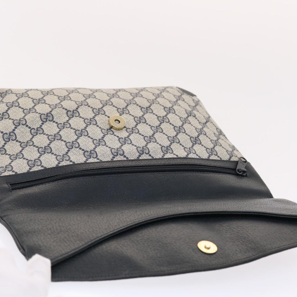 GUCCI GG Canvas Clutch Bag PVC Leather Gray Navy 89 02 075  49798