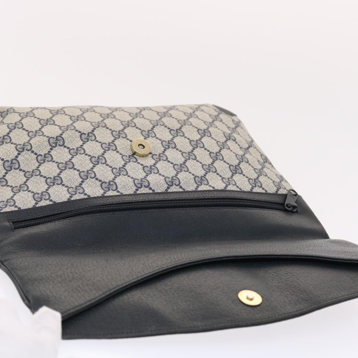 GUCCI GG Canvas Clutch Bag PVC Leather Gray Navy 89 02 075  49798