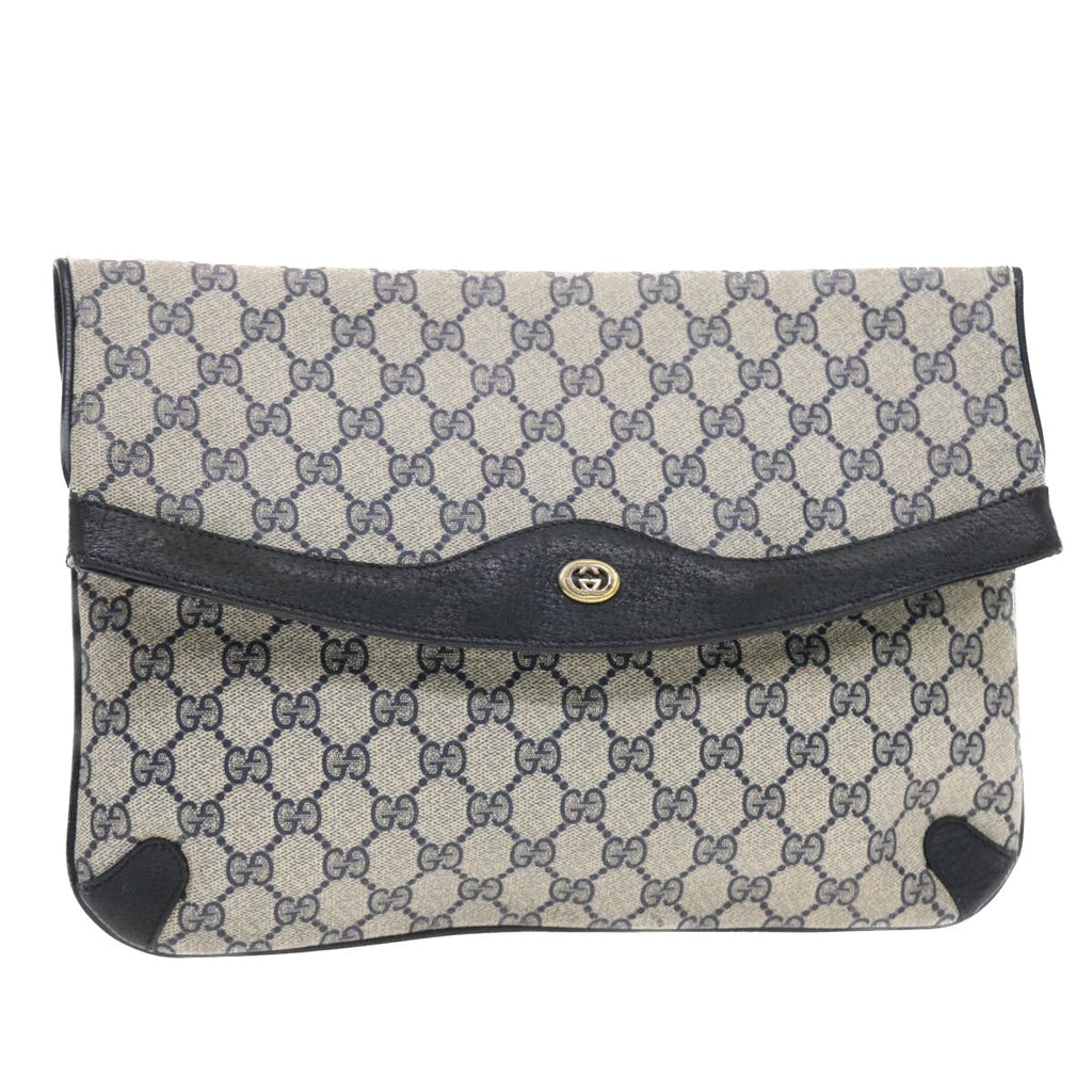 GUCCI GG Canvas Clutch Bag PVC Leather Gray Navy 89 02 075  49798