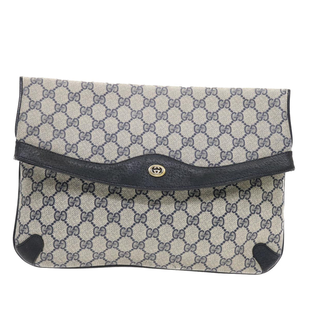 GUCCI GG Canvas Clutch Bag PVC Leather Gray Navy 89 02 075  49798