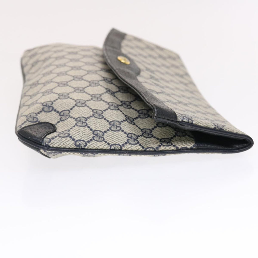 GUCCI GG Canvas Clutch Bag PVC Leather Gray Navy 89 02 075  49798