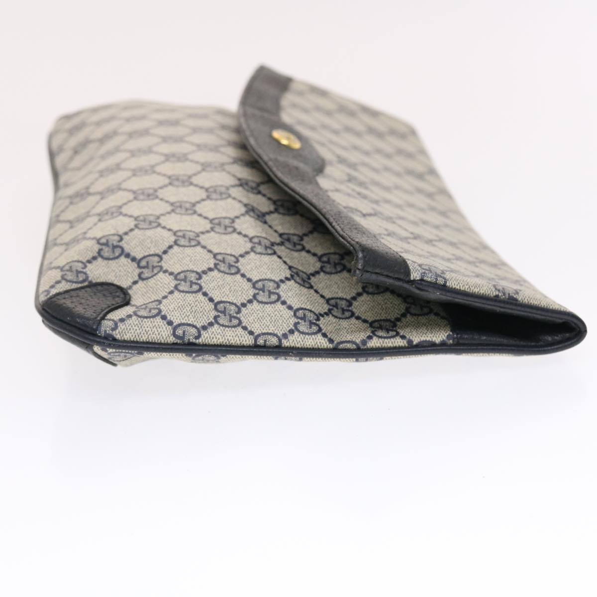 GUCCI GG Canvas Clutch Bag PVC Leather Gray Navy 89 02 075  49798