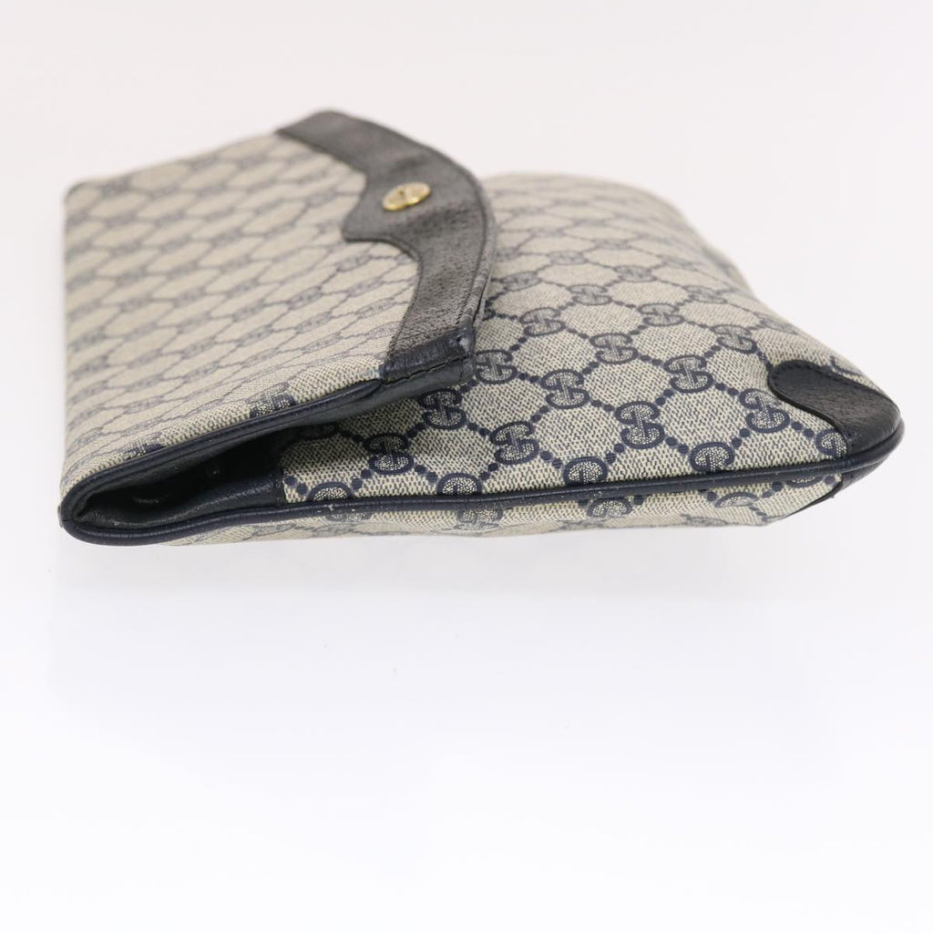 GUCCI GG Canvas Clutch Bag PVC Leather Gray Navy 89 02 075  49798