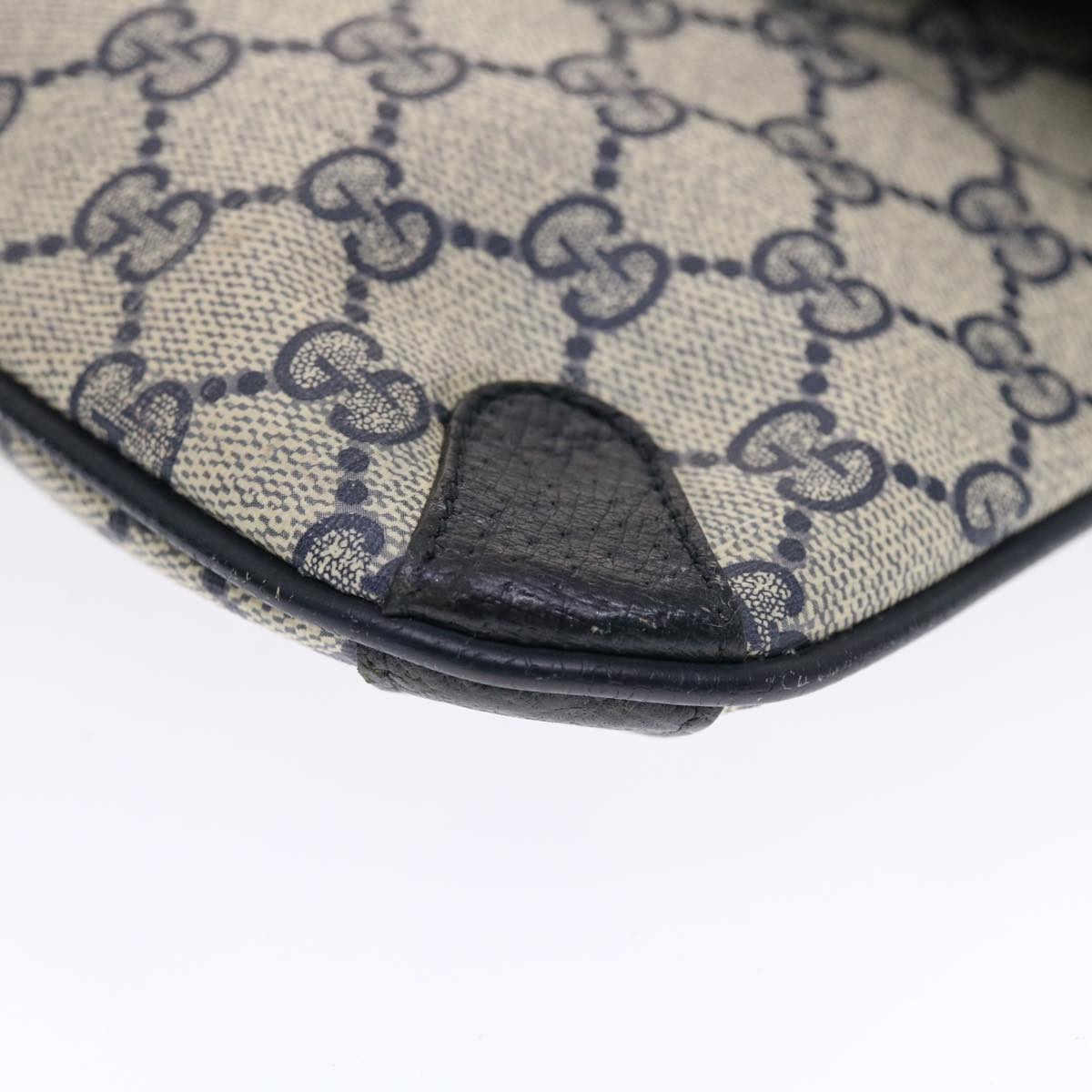 GUCCI GG Canvas Clutch Bag PVC Leather Gray Navy 89 02 075  49798