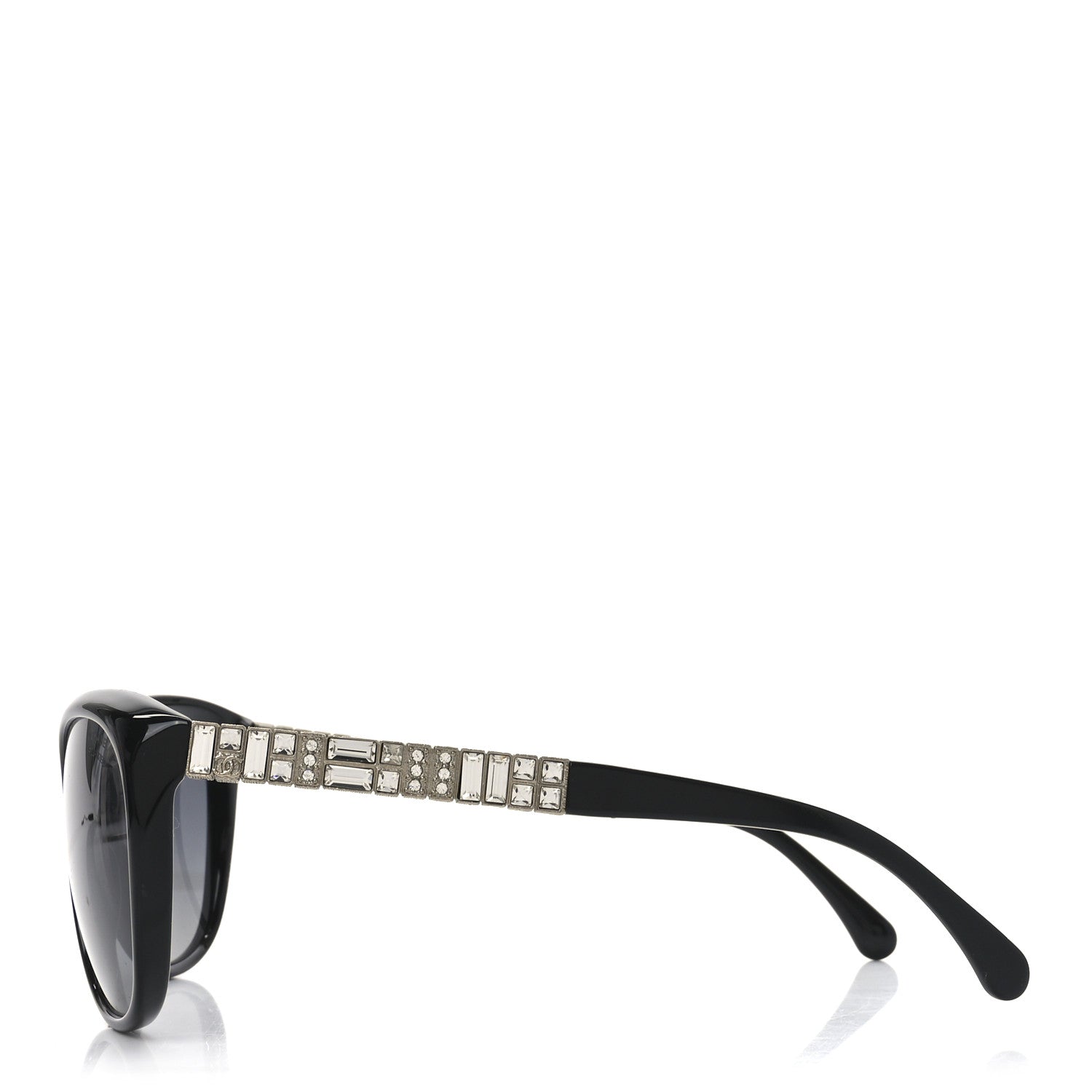 Crystal Baguette Polarized Cat Eye Sunglasses 5309-B Black