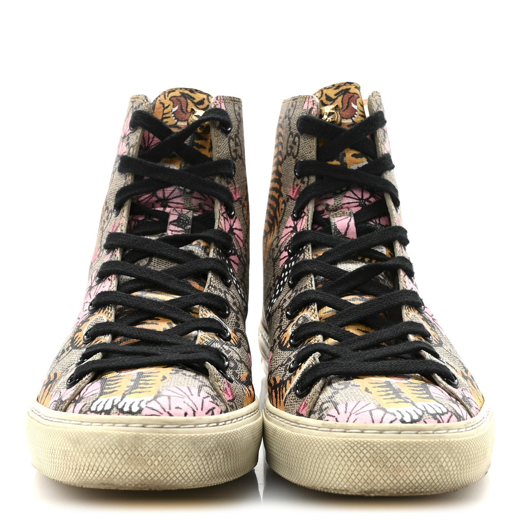 Gucci GG Supreme Monogram Bengal Pearl Womens High Top Sneakers 38 Beige Pink