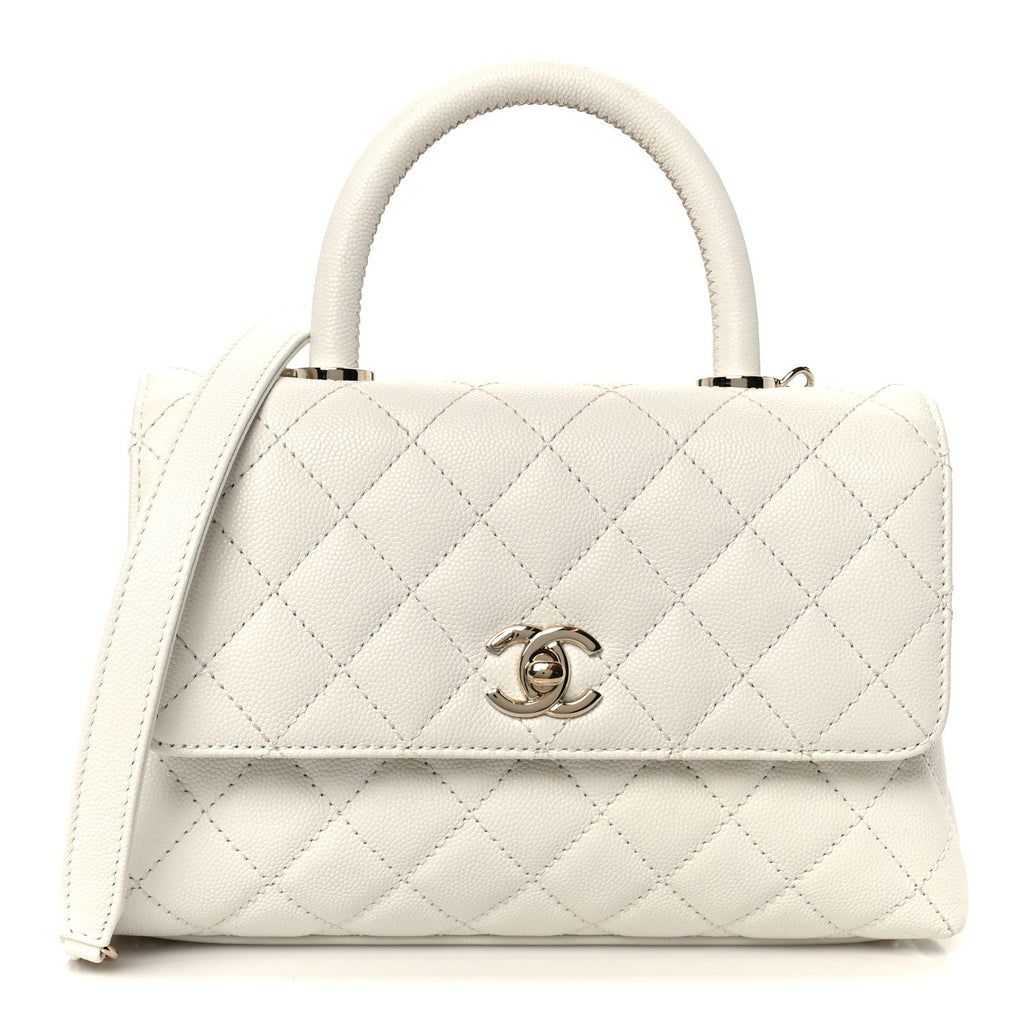 Chanel Caviar Quilted Mini Coco Handle Flap White