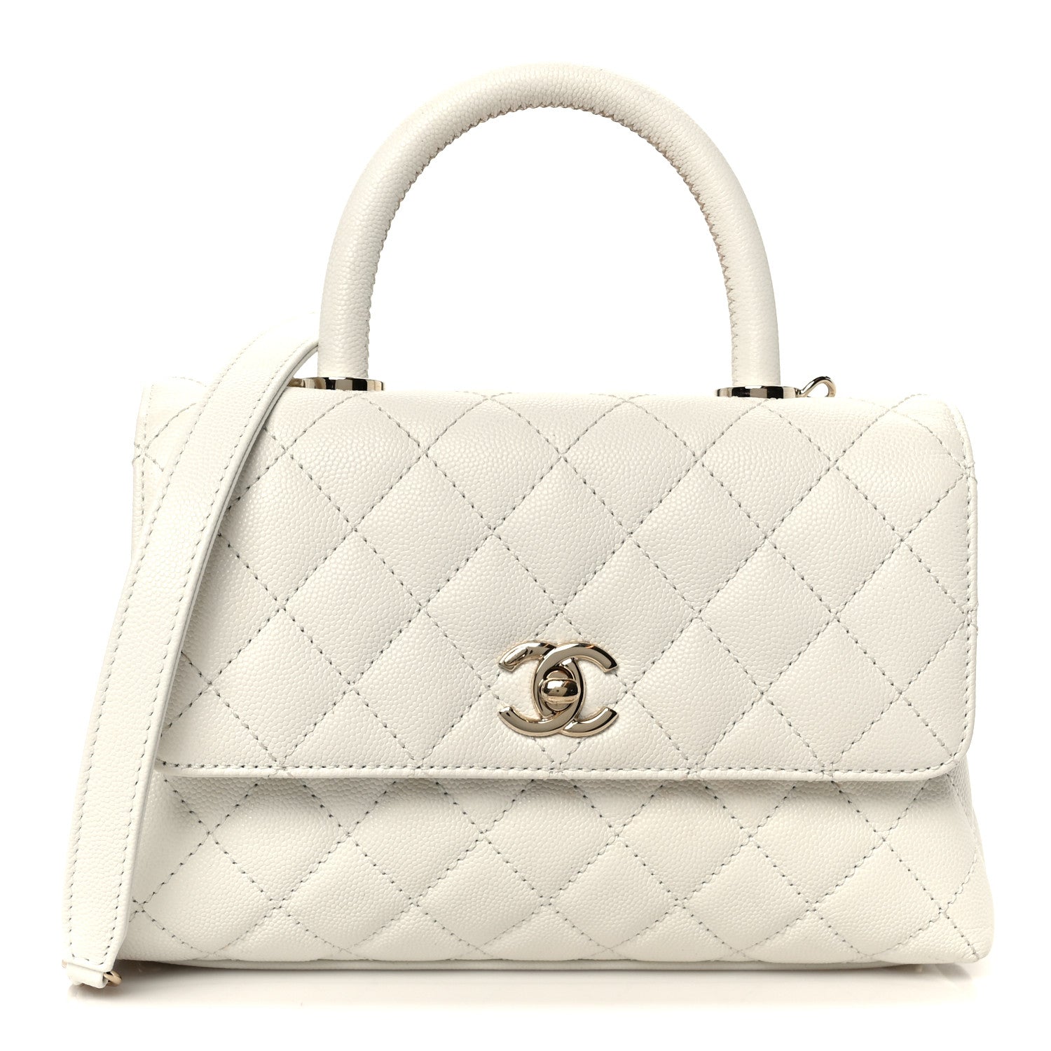 Chanel Caviar Quilted Mini Coco Handle Flap White