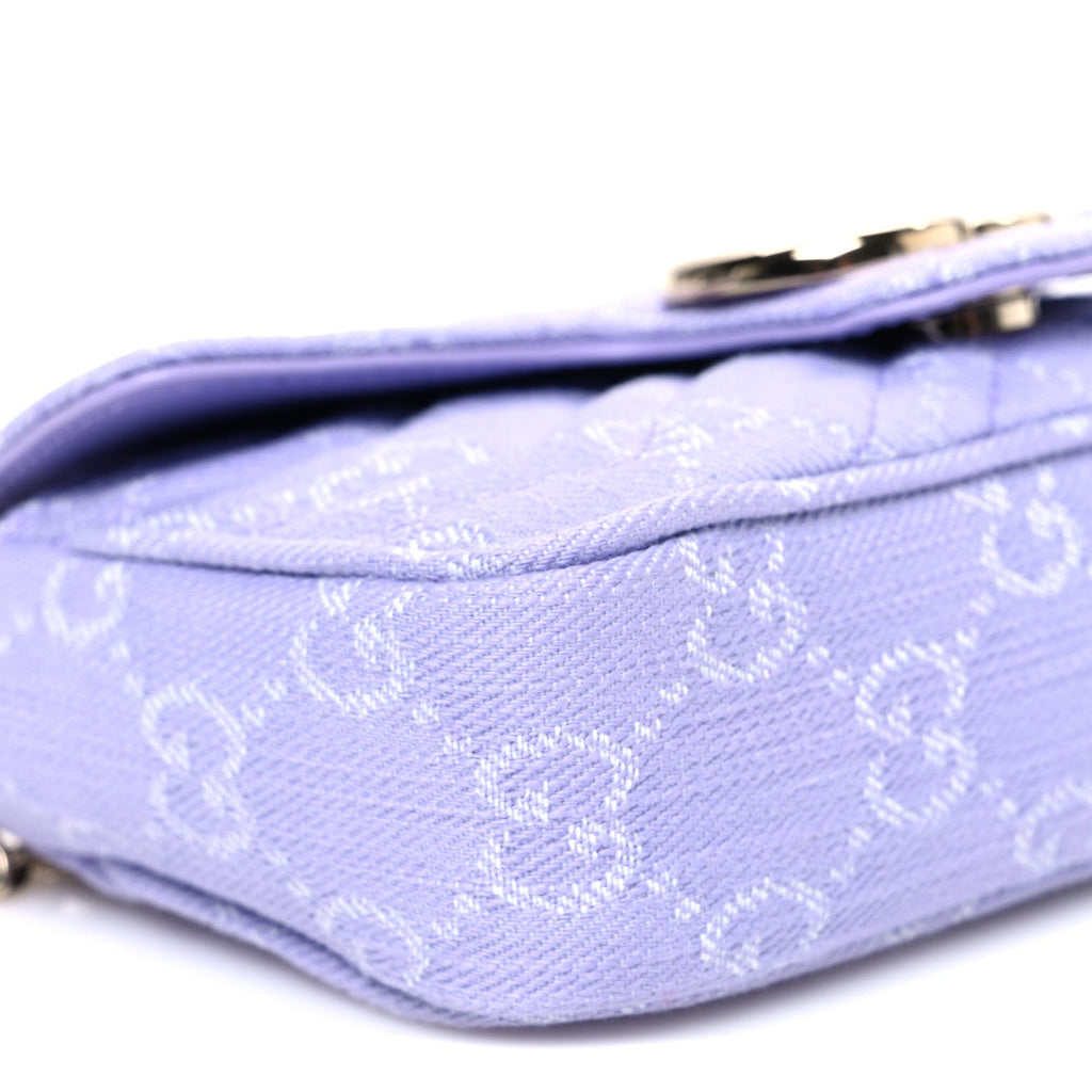 Gucci Denim GG Monogram Mini GG Marmont Shoulder Bag Light Purple