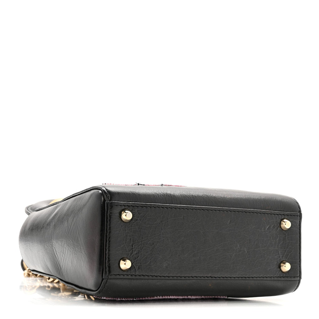 Christian Dior Calfskin Beaded Mini Lady Dior Black