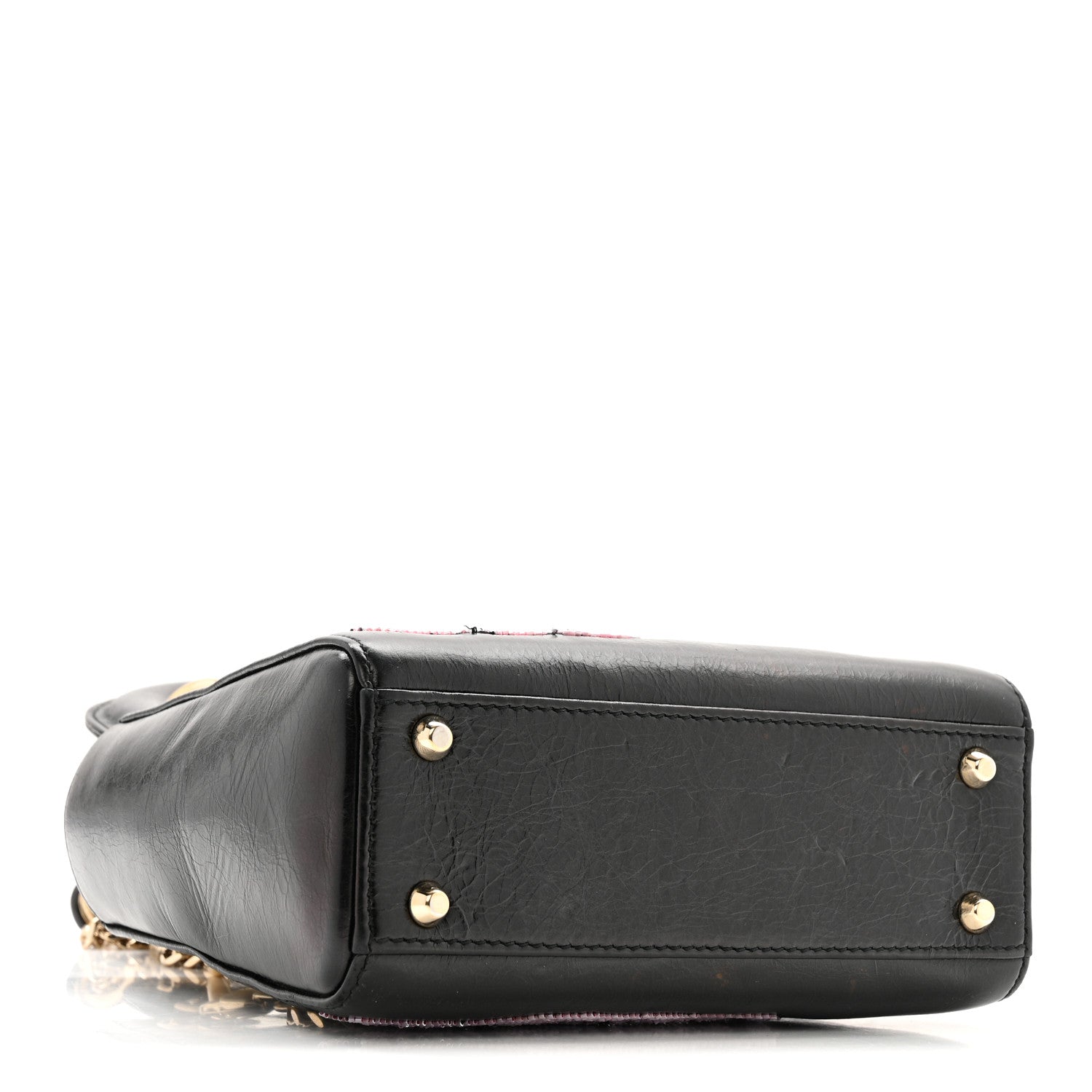 Christian Dior Calfskin Beaded Mini Lady Dior Black