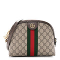 Gucci GG Supreme Monogram Textured Dollar Calfskin Web Small Ophidia Dome Shoulder Bag Beige Ebony New Acero