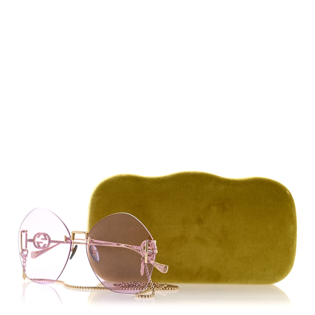 Gucci Metal Round Chain Sunglasses GG1203S Gold Purple
