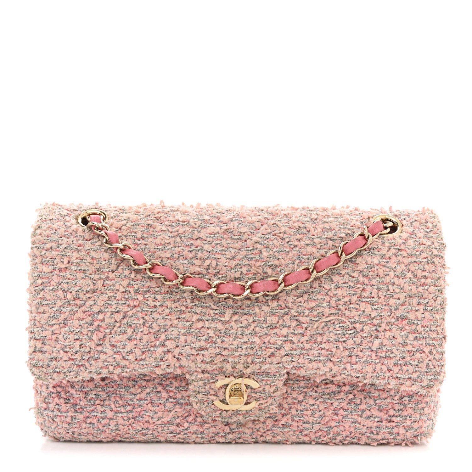 Chanel Tweed Medium Double Flap Pink