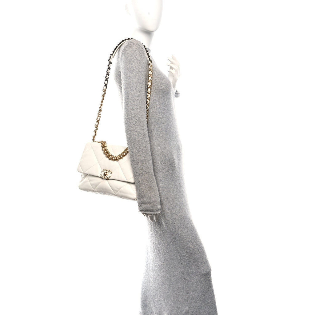 Chanel Goatskin Quilted Large Chanel 19 Flap White