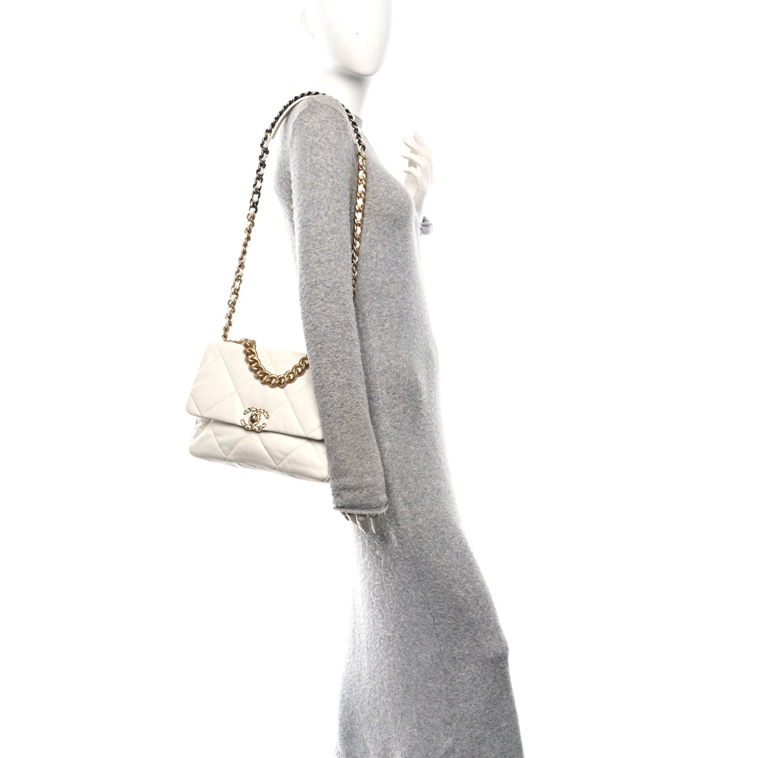 Chanel Goatskin Quilted Large Chanel 19 Flap White
