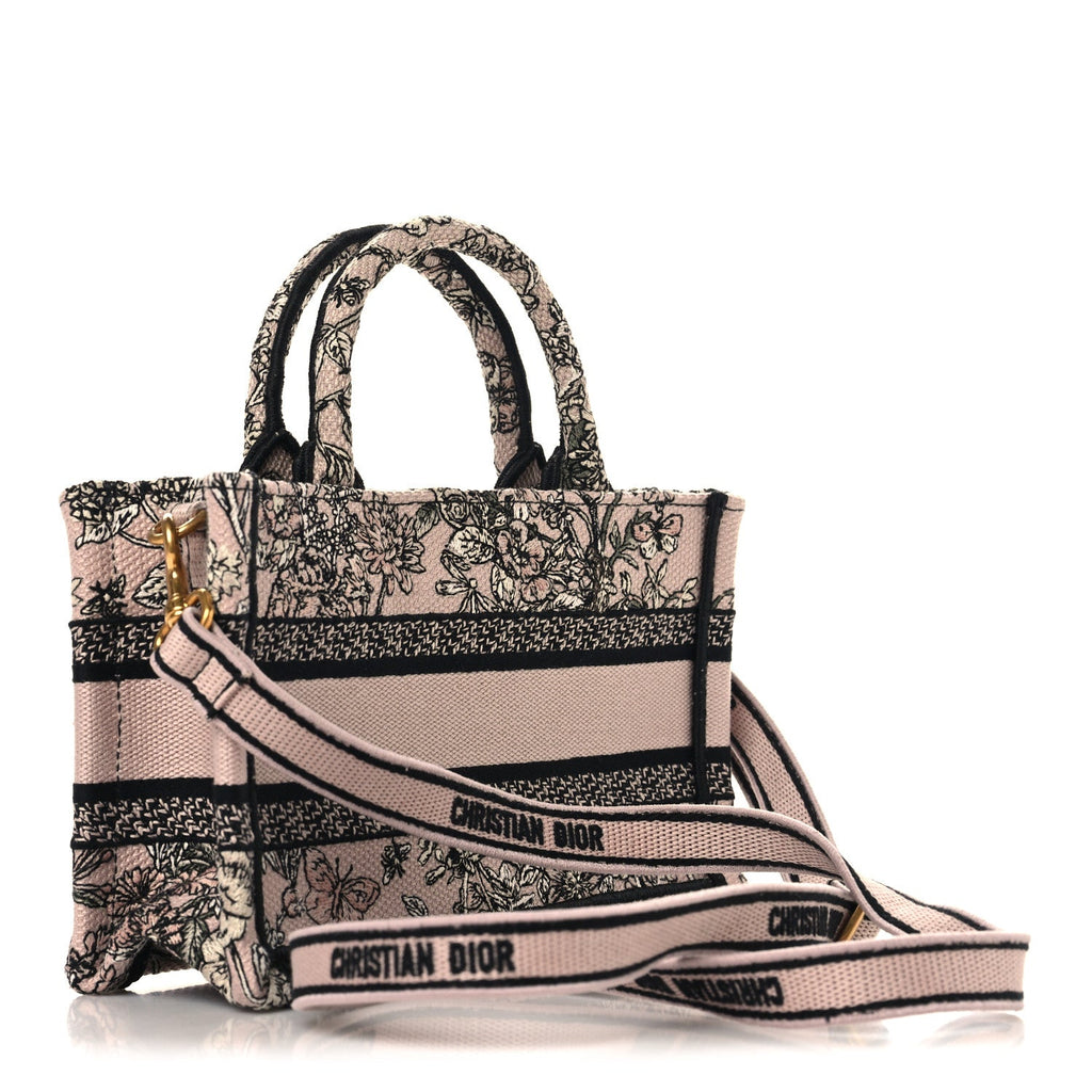 Christian Dior Canvas Embroidered Mini Book Tote With Strap Pink Multicolor