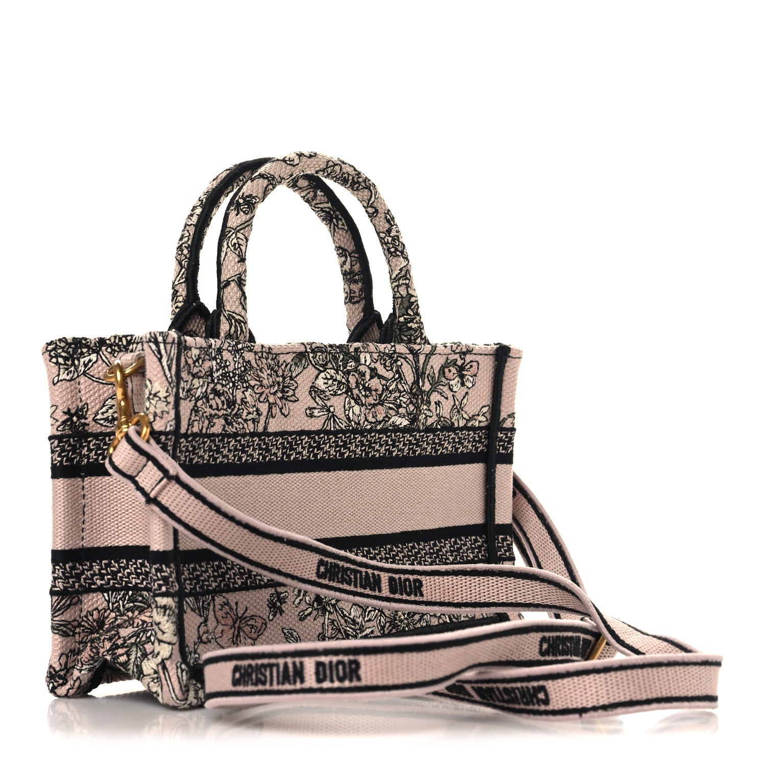 Christian Dior Canvas Embroidered Mini Book Tote With Strap Pink Multicolor