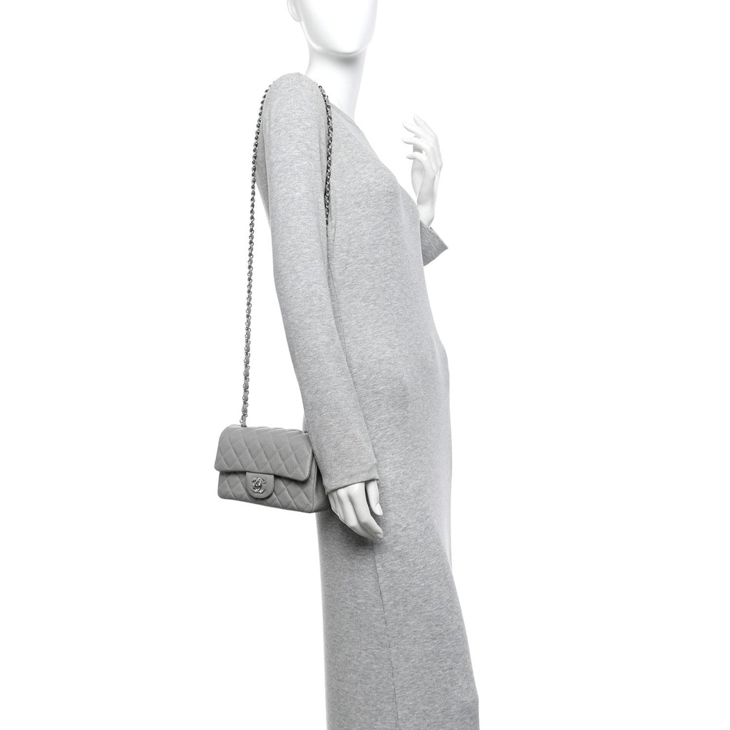 Chanel Caviar Quilted Mini Rectangular Flap Light Grey