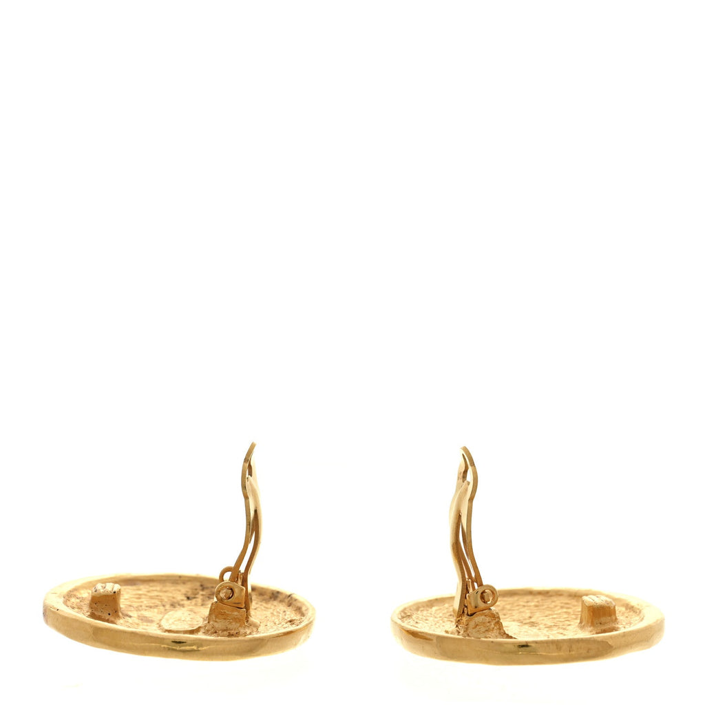 Metal CC Round Clip On Earrings Gold