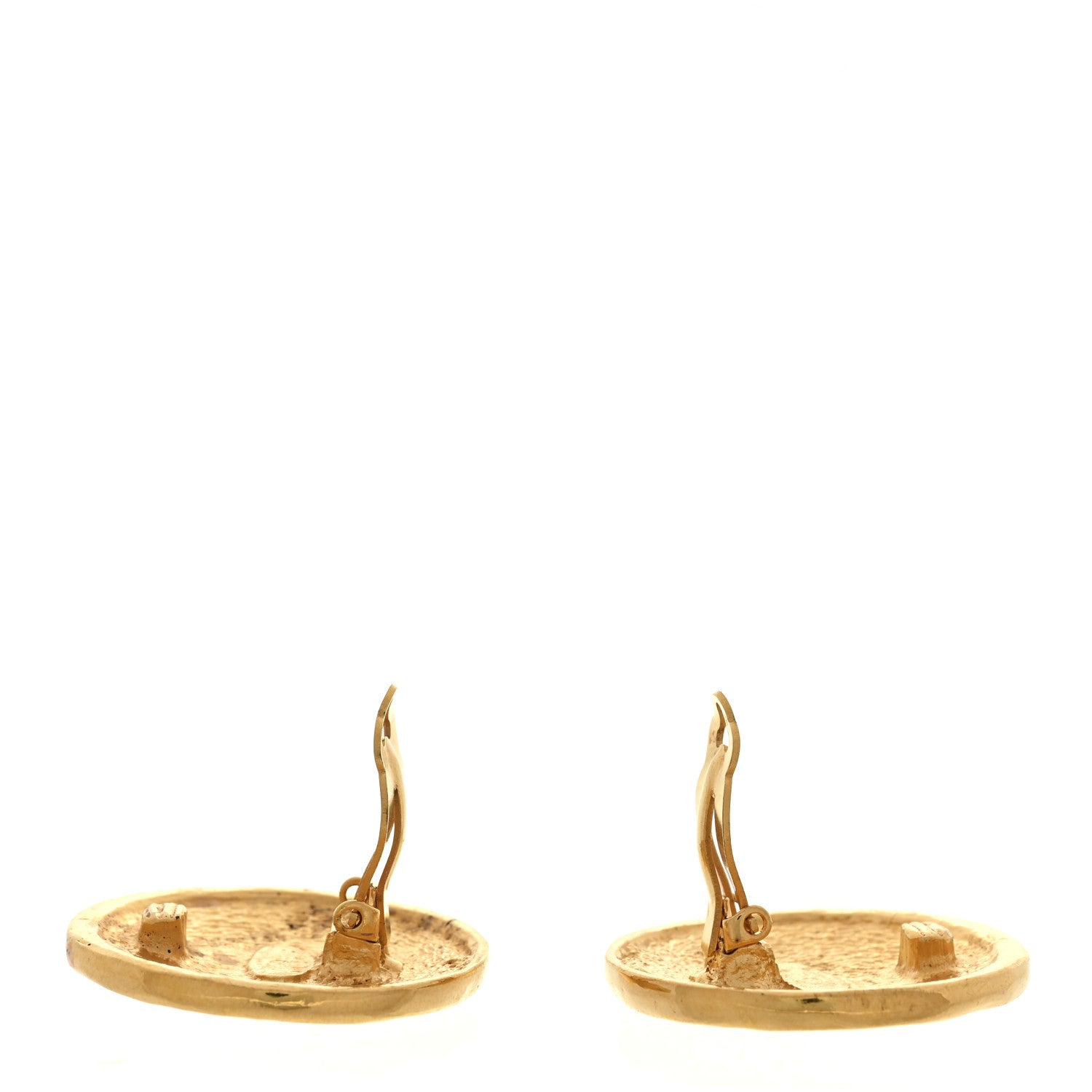 Metal CC Round Clip On Earrings Gold