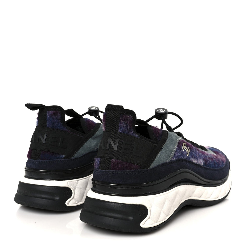 Fabric Suede Calfskin CC Sneakers 41 Blue Black Purple