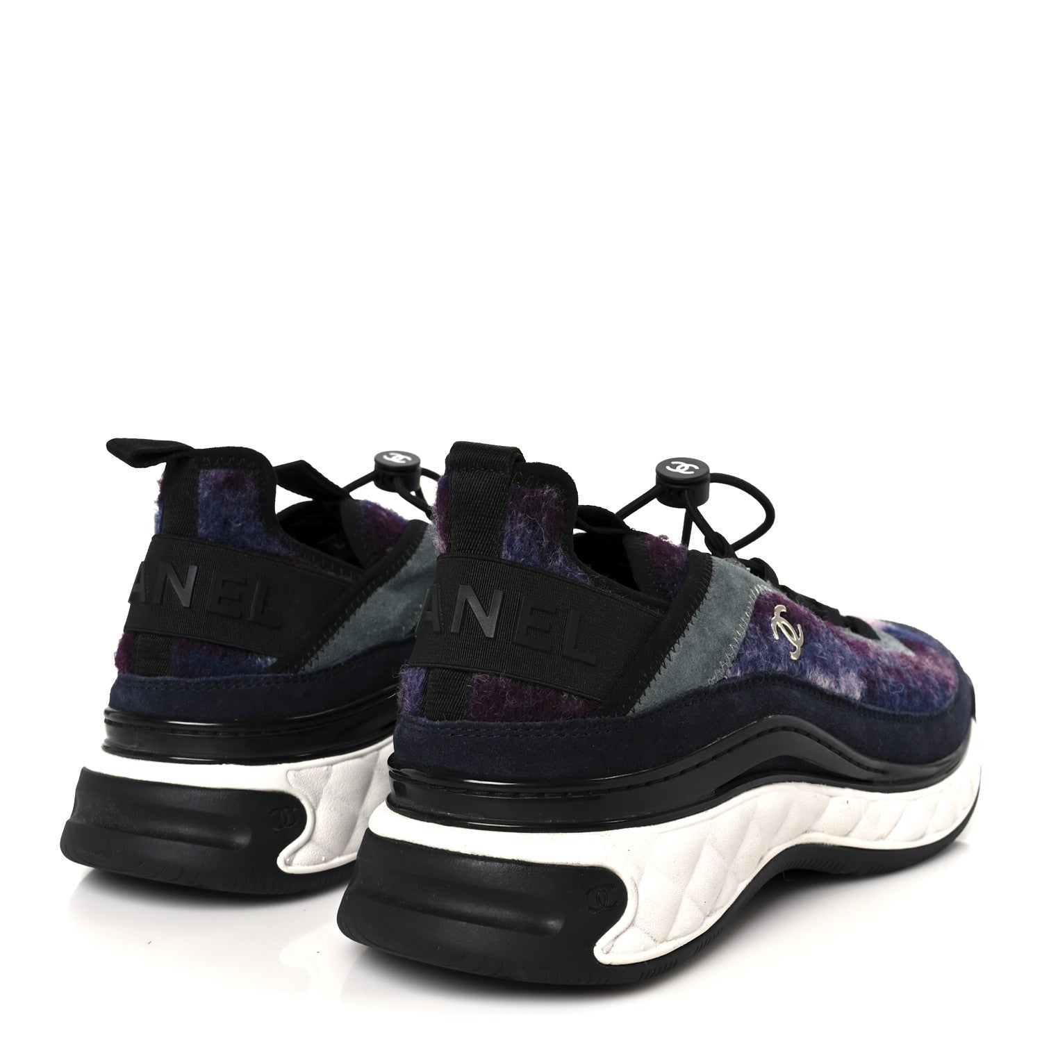 Fabric Suede Calfskin CC Sneakers 41 Blue Black Purple