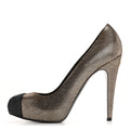 Chanel Textured Suede Cap Toe CC Pumps 38.5 Light Gold Black
