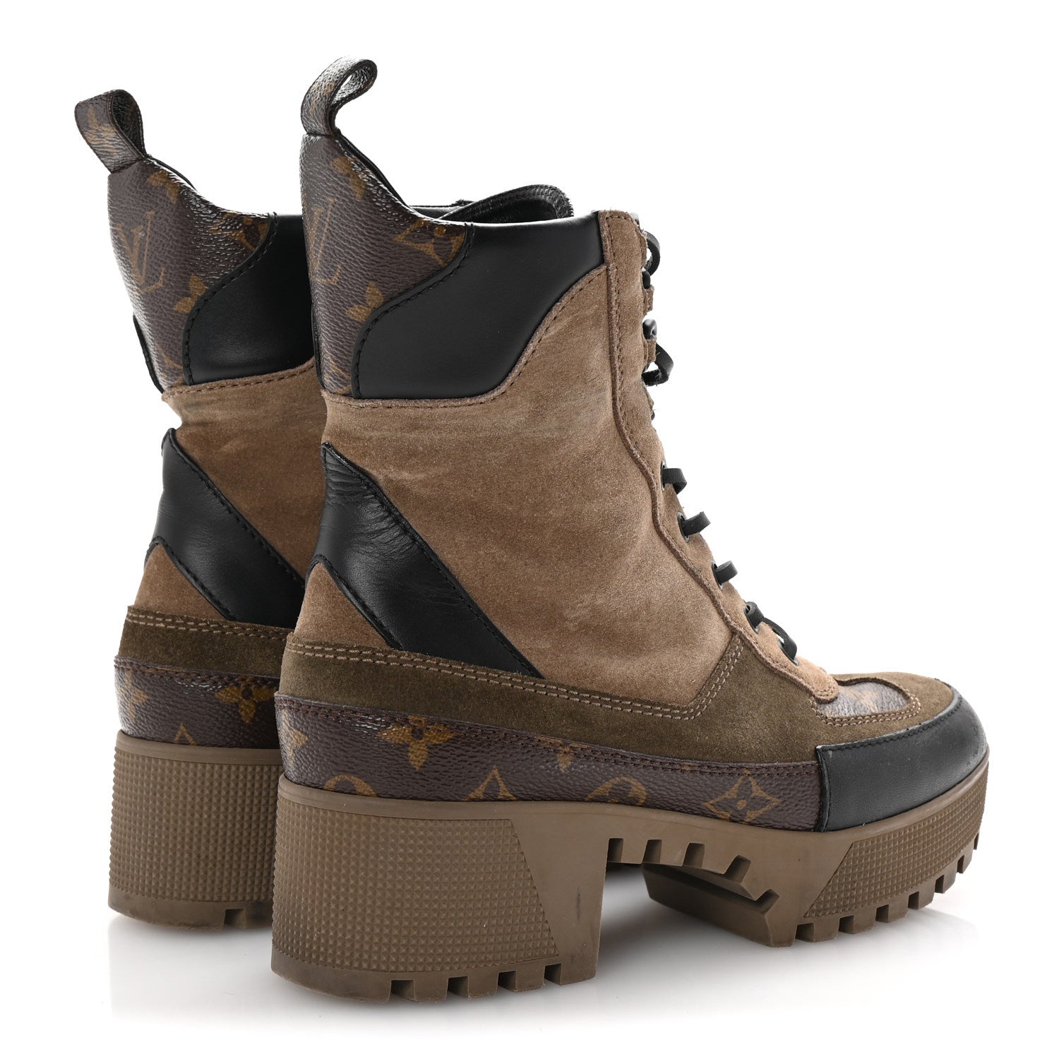 Louis Vuitton Suede Calfskin Monogram Laureate Platform Desert Boots 37.5 Taupe