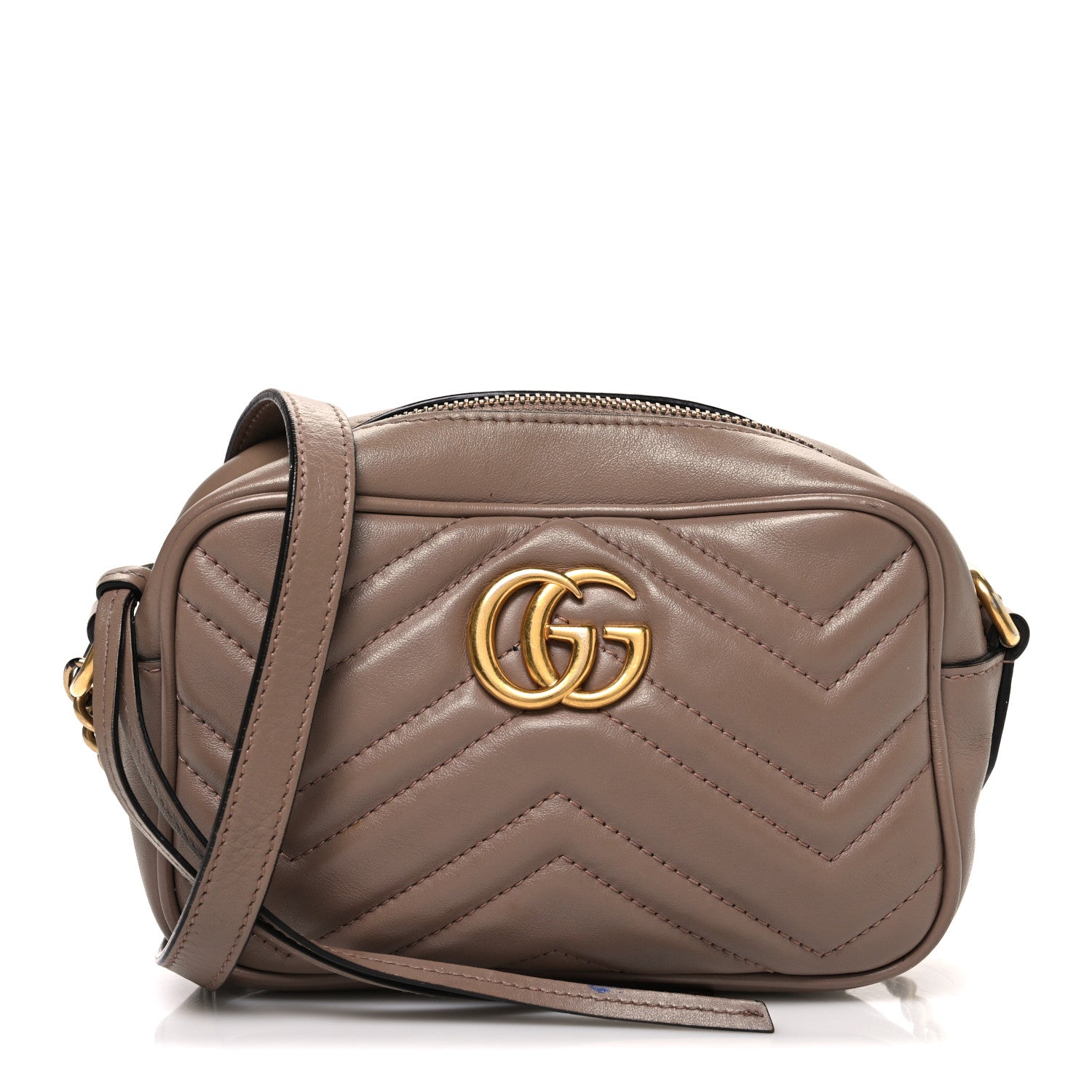 Gucci Calfskin Matelasse Mini GG Marmont Chain Shoulder Bag Porcelain Rose