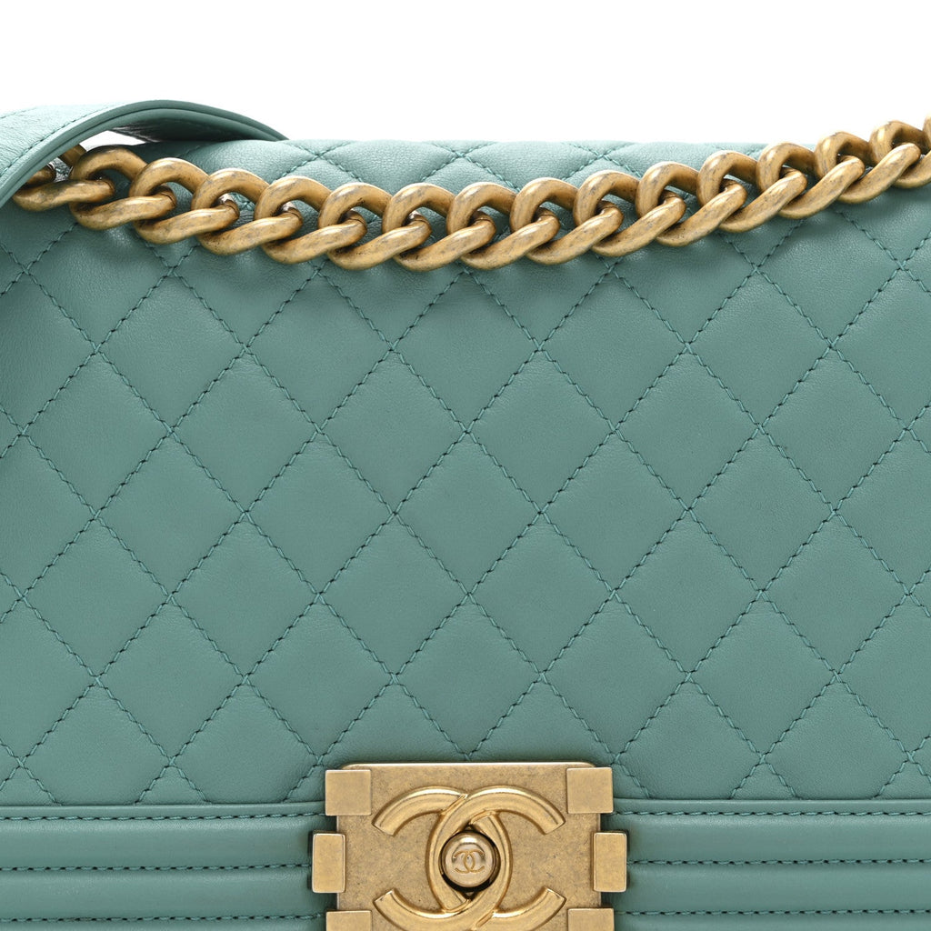 Chanel Lambskin Quilted Medium Boy Flap Green