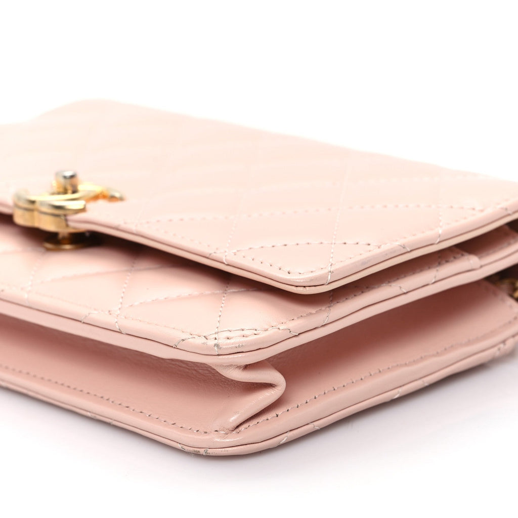 Chanel Calfskin Quilted Perfect FIt Wallet On Chain WOC Light Pink