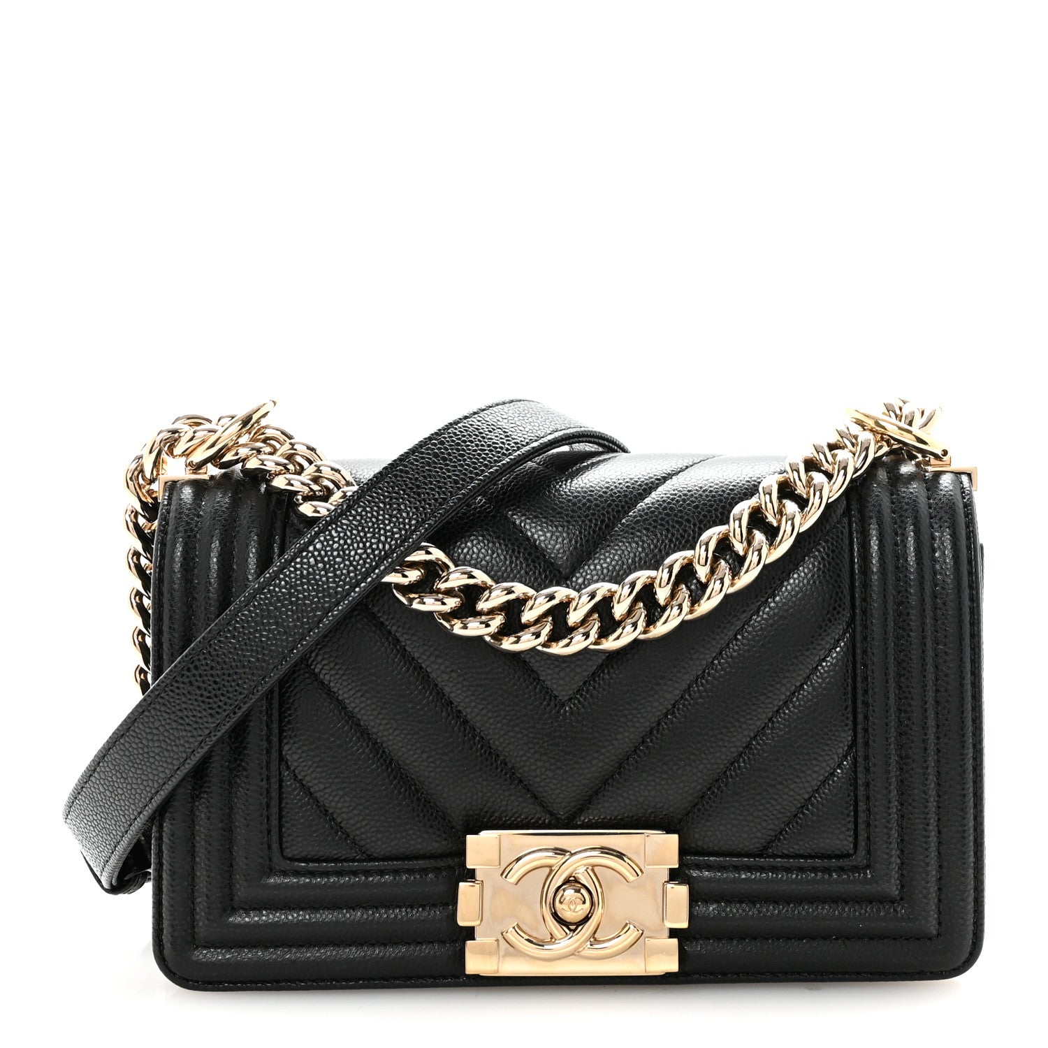 Chanel Caviar Chevron Quilted Small Boy Flap Black