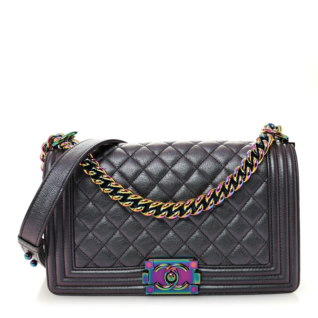 Chanel Iridescent Goatskin Quilted Medium Boy Flap Purple