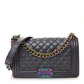Chanel Iridescent Goatskin Quilted Medium Boy Flap Purple