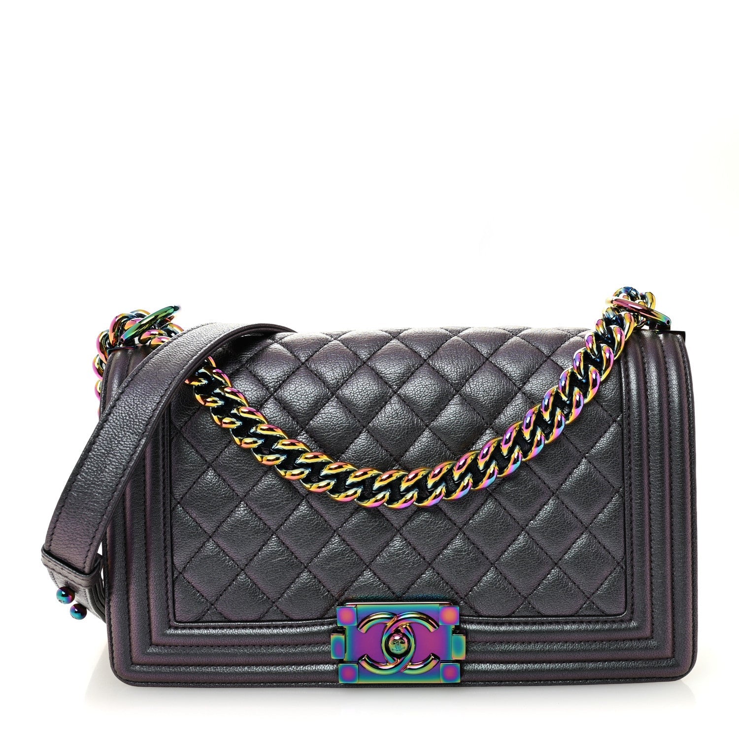 Chanel Iridescent Goatskin Quilted Medium Boy Flap Purple