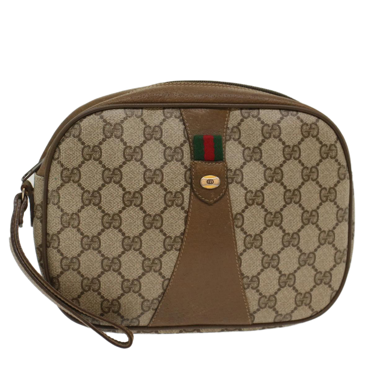 GUCCI GG Canvas Web Sherry Line Clutch Bag Beige Red 8901034  49988