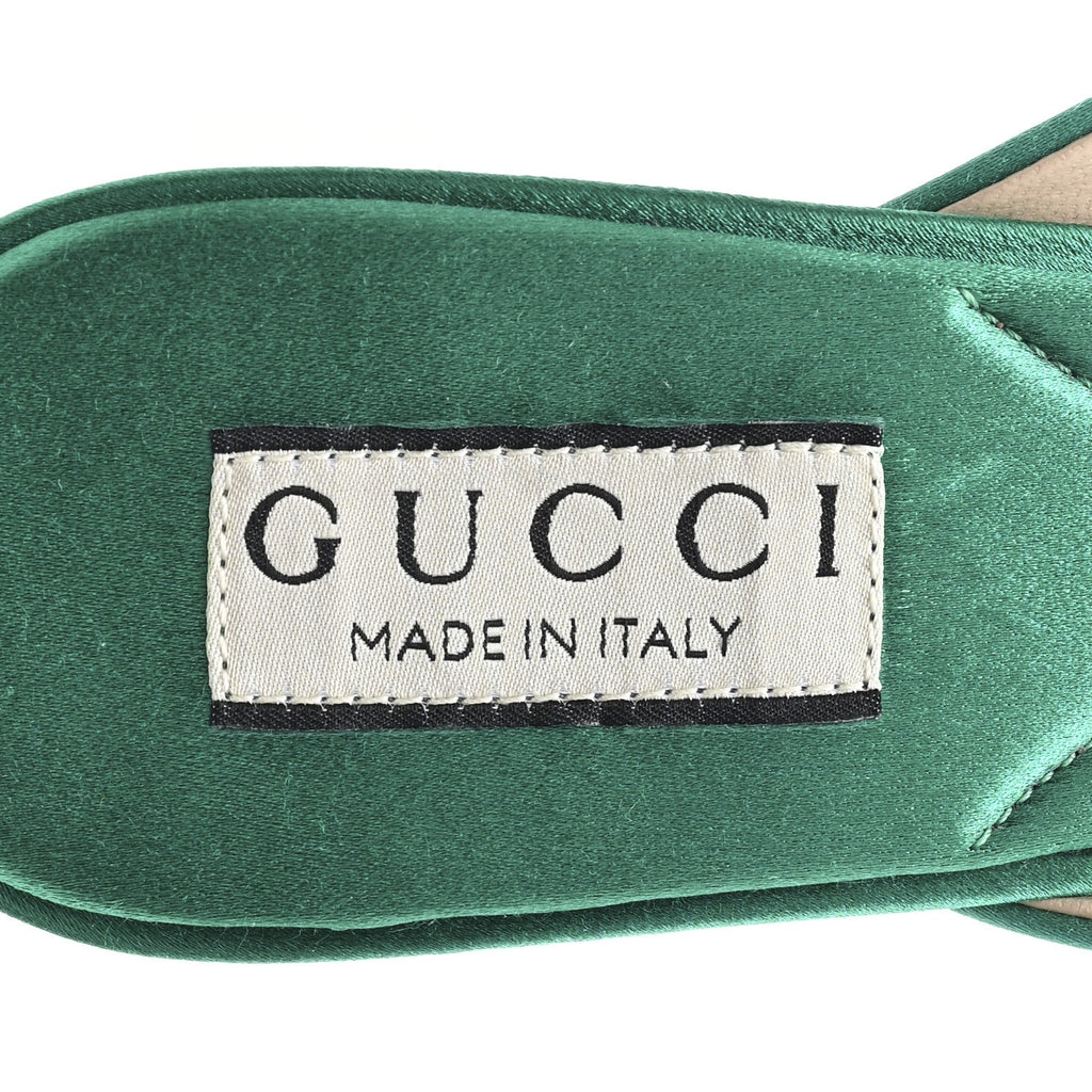 Gucci Raso Seta Malaga Kid Crystal Horsebit Sandals 37.5 Jade Caribbean Green