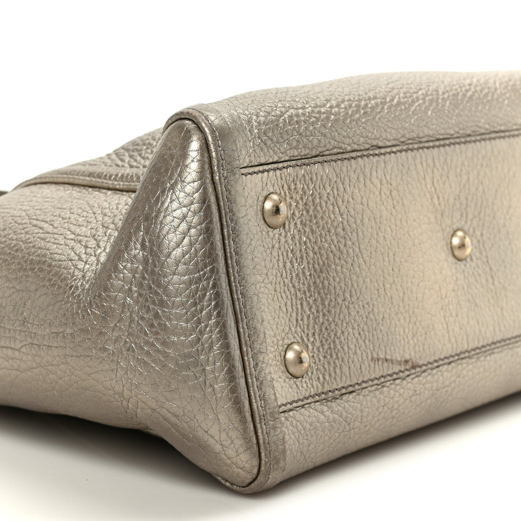 Gucci Metallic Pebbled Calfskin Small Soho Top Handle Bag Golden Beige