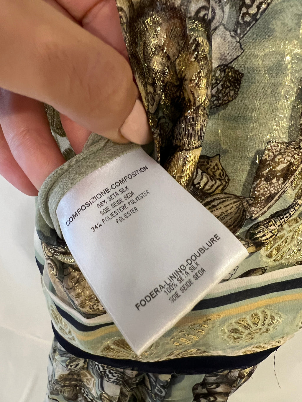 Gucci Pastel Green Printed Long Silk Dress with Gold Embellishments Size IT 38 (UK 6)