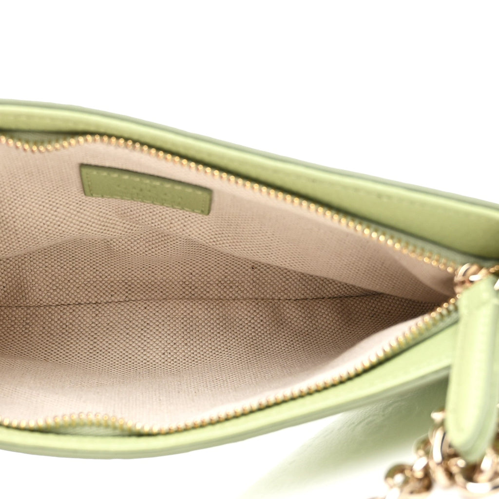 Gucci GG Grainy Calfskin Emblem Super Mini Shoulder Bag Sage Leaf